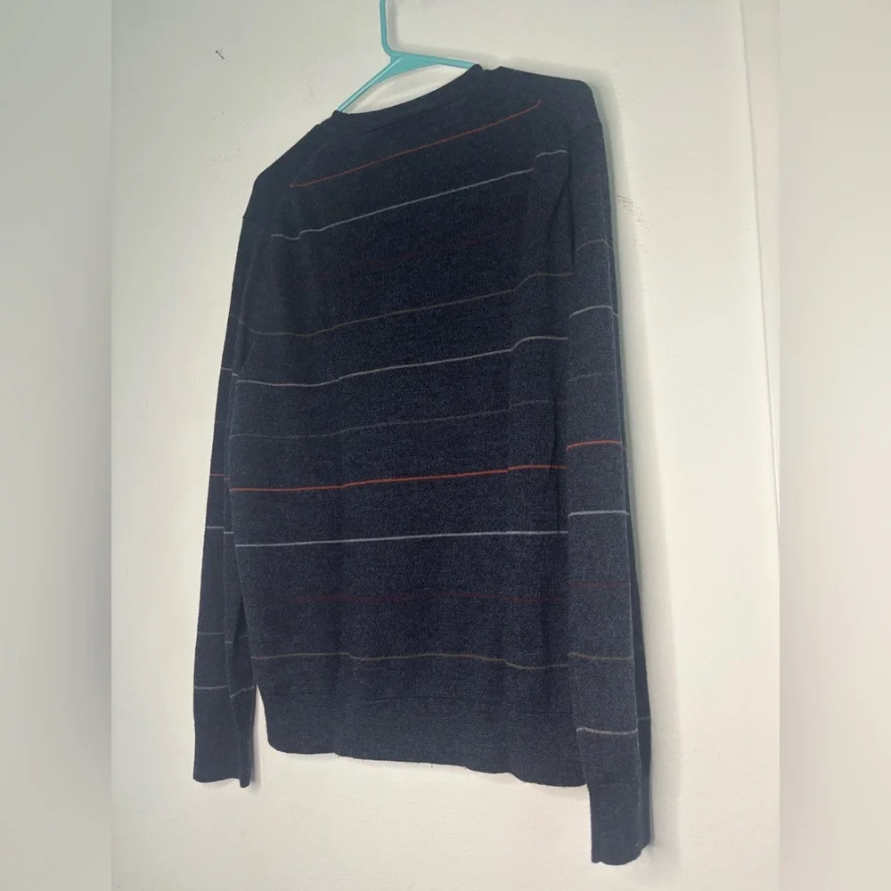BANANA REPUBLIC NAVY STRIPED 100% MERINO WOOL MENS SWEATER SZ LARGE